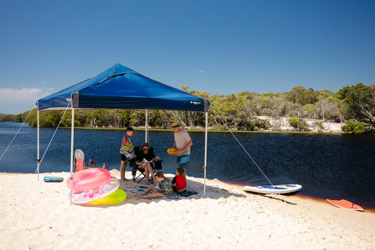 Hydroflow Deluxe 2.4x2.4m Gazebo | Heavy Duty Steel Frame | 300D Navy Canopy | Antiponding Bars | HD Wheeled Bag