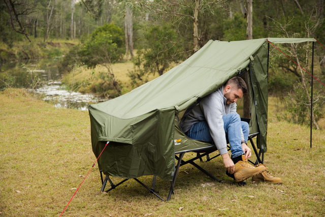 Easy Fold 1 Person Stretcher Tent | Heavy Duty Steel Frame | 1500mm Waterhead Rating | Compact Pack Size | 150kg Weight Rating