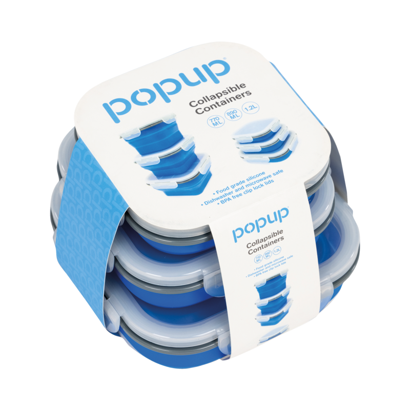 Popup Food Containers Blue 3 Pack